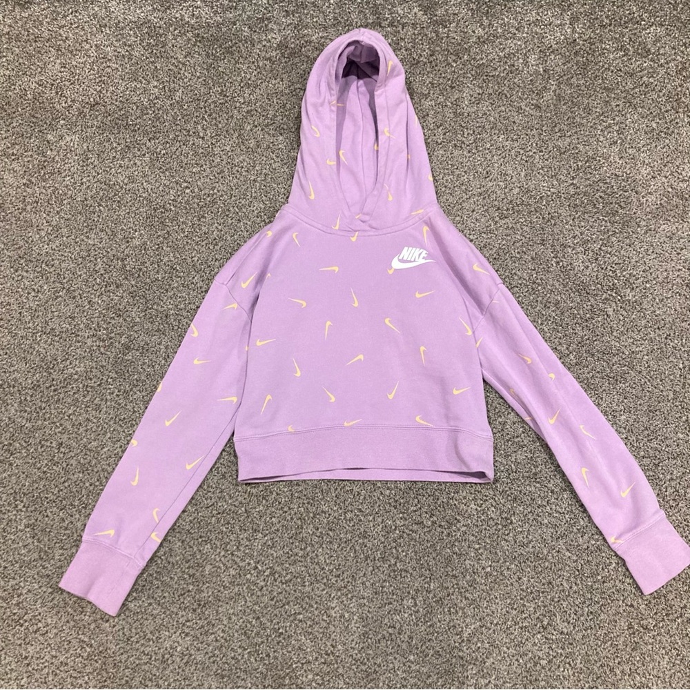 Nike Girls Cropped Hoodie Sportswear Sweatshirt Pullover - Large; Lavender